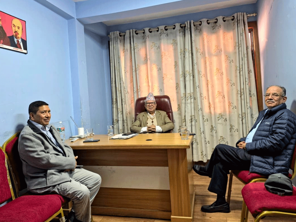 माधव नेपाललाई भेट्न आलोकनगर पुगे प्रचण्ड